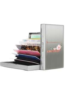 1 件超薄卡片盒玫瑰金首字母名称 A 到 Z 图案钱包 ID 银行简约薄铝金属钱包银行卡盒钱包男士金属 S 收纳盒卡片夹卡片夹钱包名片夹信用卡夹卡片夹女士男士迷你钱包卡片钱包射频识别钱包 - 銀色 - 查看 5