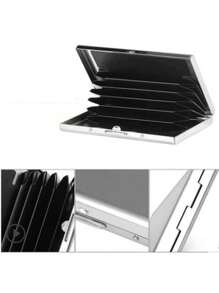 1 件超薄卡片盒玫瑰金首字母名称 A 到 Z 图案钱包 ID 银行简约薄铝金属钱包银行卡盒钱包男士金属 S 收纳盒卡片夹卡片夹钱包名片夹信用卡夹卡片夹女士男士迷你钱包卡片钱包射频识别钱包 - 銀色 - 查看 3