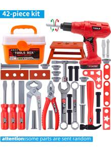 42入組兒童裝扮玩具套裝,附電動鑽,零件顏色隨機 - 紅色 - 查看 1