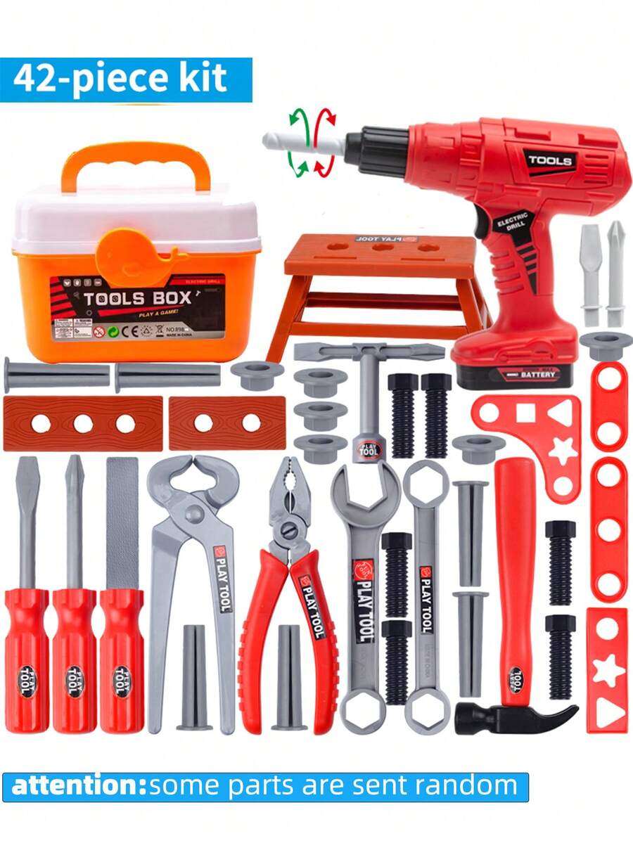 42入組兒童裝扮玩具套裝,附電動鑽,零件顏色隨機 - 紅色 - 查看 1