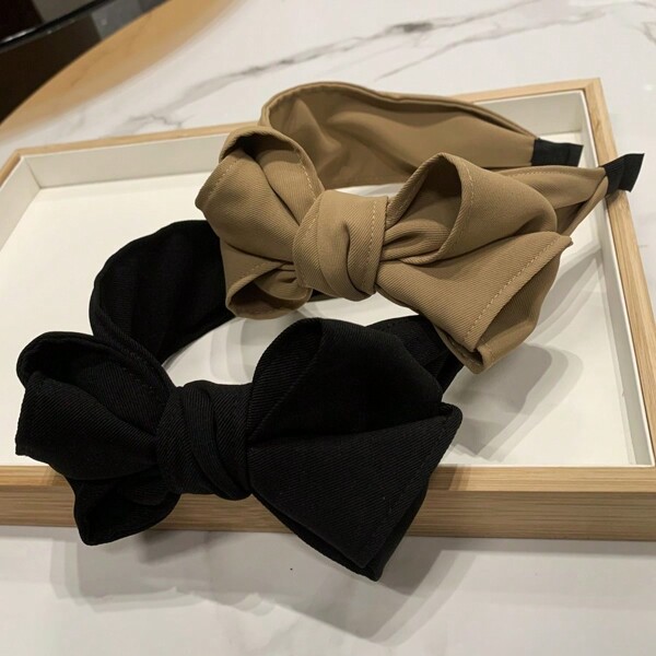 New Korean Style Multilayer Bow Hairband, Fashionable Wide Edge Headband, Solid Color Hair Accessory, Vintage Pleated Fabric Hair Clip