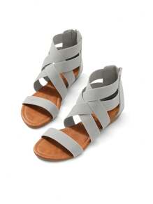 Women's Elastic Ankle Strap Low Wedges Sandals Casual Dressy Summer Flat Sandals Cute Gladiator Shoes - 灰色 - 查看 4