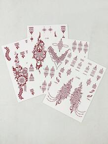 4 Sheet Brown Henna Tattoo Sticker Floral Temporary Tattoo Sticker Mehndi Designs - Brown - View 3