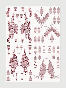 4 Sheet Brown Henna Tattoo Sticker Floral Temporary Tattoo Sticker Mehndi Designs - Brown - View 2