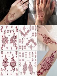 4 Sheet Brown Henna Tattoo Sticker Floral Temporary Tattoo Sticker Mehndi Designs - Brown - View 1