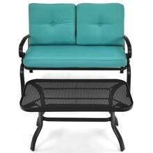 Gymax 2PCS Patio Loveseat & Table Set Conversation Sofa Set W/ Turquoise Cushions