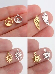 5pcs/Set Stainless Steel Spider Web, Fish Tail, Sun, Light Wing Shaped Mini Pendant For Diy Bracelet, Necklace And Other Jewelry Accessories - Fashion Series - View 2