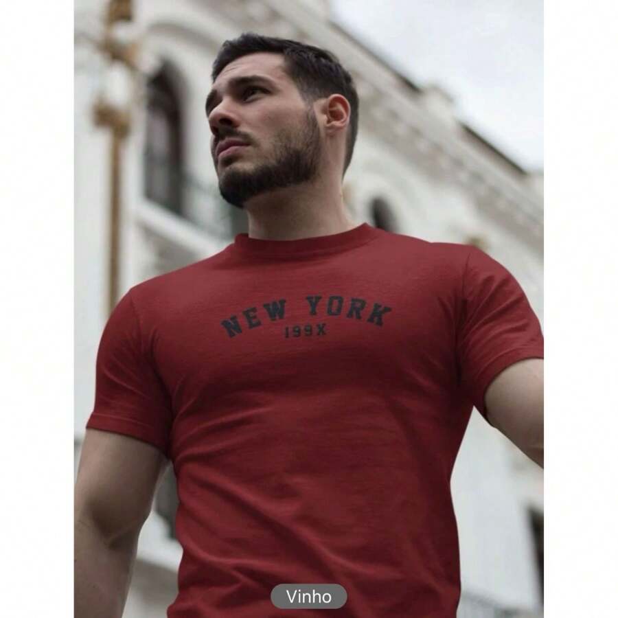 Men T-Shirts - 酒紅色 - 查看 1