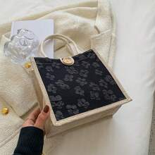 1/2/3件粗麻布手提袋，婚礼专用可重复使用包，日常使用，迷你手提袋，拉链帆布包，便携式双手柄手提袋，午餐礼品袋，沙滩包，带手柄纽扣的单肩手提包，三种颜色可供选择，情人节礼物，送给情侣的最佳礼物（纽扣款式和颜色随机发货）（由于材料原因，可能会出现断线。如果您介意，请谨慎下单） - 彩色 - 查看 12