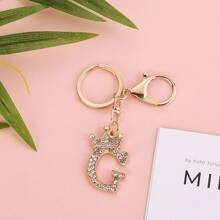 1入鍵盤金屬合金鑲嵌25個英文皇冠字母鑰匙扣時尚鑽石鑰匙扣閃閃發光的鑽石鑰匙扣手袋吊飾情人節禮物適用於男女士及女孩作為禮物字母A到Y鑰匙扣 - 金色 - 查看 12