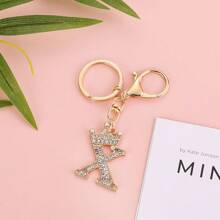 1入鍵盤金屬合金鑲嵌25個英文皇冠字母鑰匙扣時尚鑽石鑰匙扣閃閃發光的鑽石鑰匙扣手袋吊飾情人節禮物適用於男女士及女孩作為禮物字母A到Y鑰匙扣 - 金色 - 查看 17