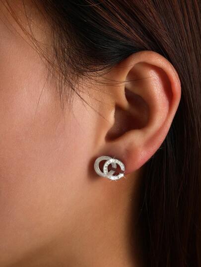 1對華麗不銹鋼銀色雙C形耳針，適合女士穿戴，送禮佳品