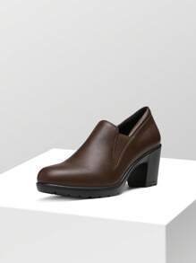 Women's Chunky Low Block Heel Pumps Comfort Oxfords Shoes Casual Loafers - Màu nâu  Mocha - Xem 8