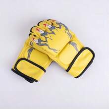 1 Pair Reinforced Half Finger Mma Ufc Boxing Muay Thai Gloves With Adjustable Hook And Loop Wristband For Men And Women - Yellow - View 4