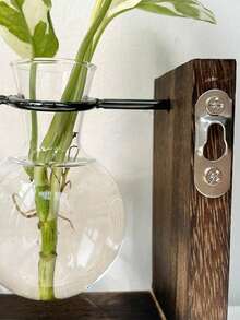 創意玻璃桌面水耕植物容器,木框透明玻璃試管花瓶,家用桌面盆栽裝飾工藝品 - 彩色 - 查看 9