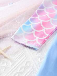 Young Girl Cartoon Mermaid Pattern Fish Scale Shoulder Insertion Air Conditioner Outfit Sleep Dress For Spring/Summer