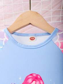 Young Girl Cartoon Mermaid Pattern Fish Scale Shoulder Insertion Air Conditioner Outfit Sleep Dress For Spring/Summer