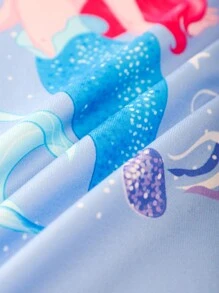 Young Girl Cartoon Mermaid Pattern Fish Scale Shoulder Insertion Air Conditioner Outfit Sleep Dress For Spring/Summer