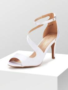 Women Fashion Stiletto Heeled Sandals Peep Toe Cross Strap High Chunky Elegant Dress Heeled Sandals, For Prom, Party, Wedding - 白色/淺色 - 查看 4