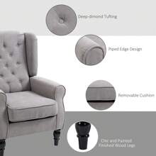 HOMCOM Retro Accent Chair, Wingback Armchair With Wood Frame Button Tufted Design For Living Room Bedroom, Grey - Grey - View 7