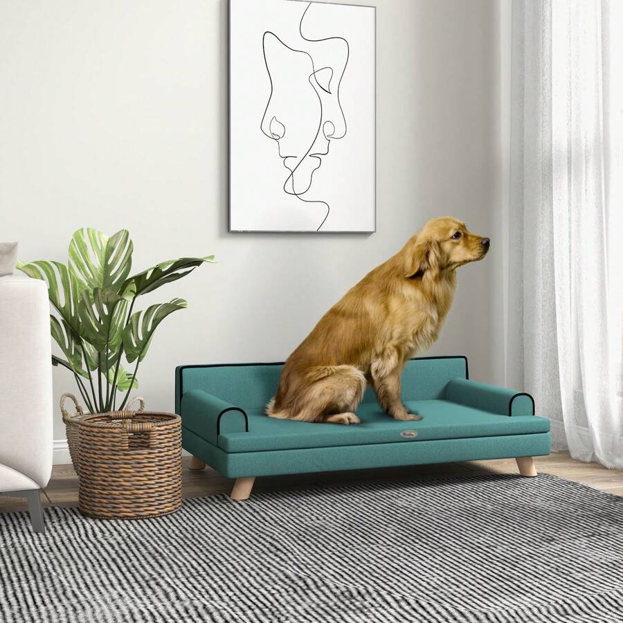 PawHut Dog Sofa With Legs Water-Resistant Fabric, Pet Chair Bed For Large, Medium Dogs, 100 X 62 X 32 Cm - Green - View 1