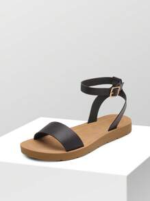 Women'S One Band Ankle Strap Buckle Flat Sandals - màu đen - Xem 4