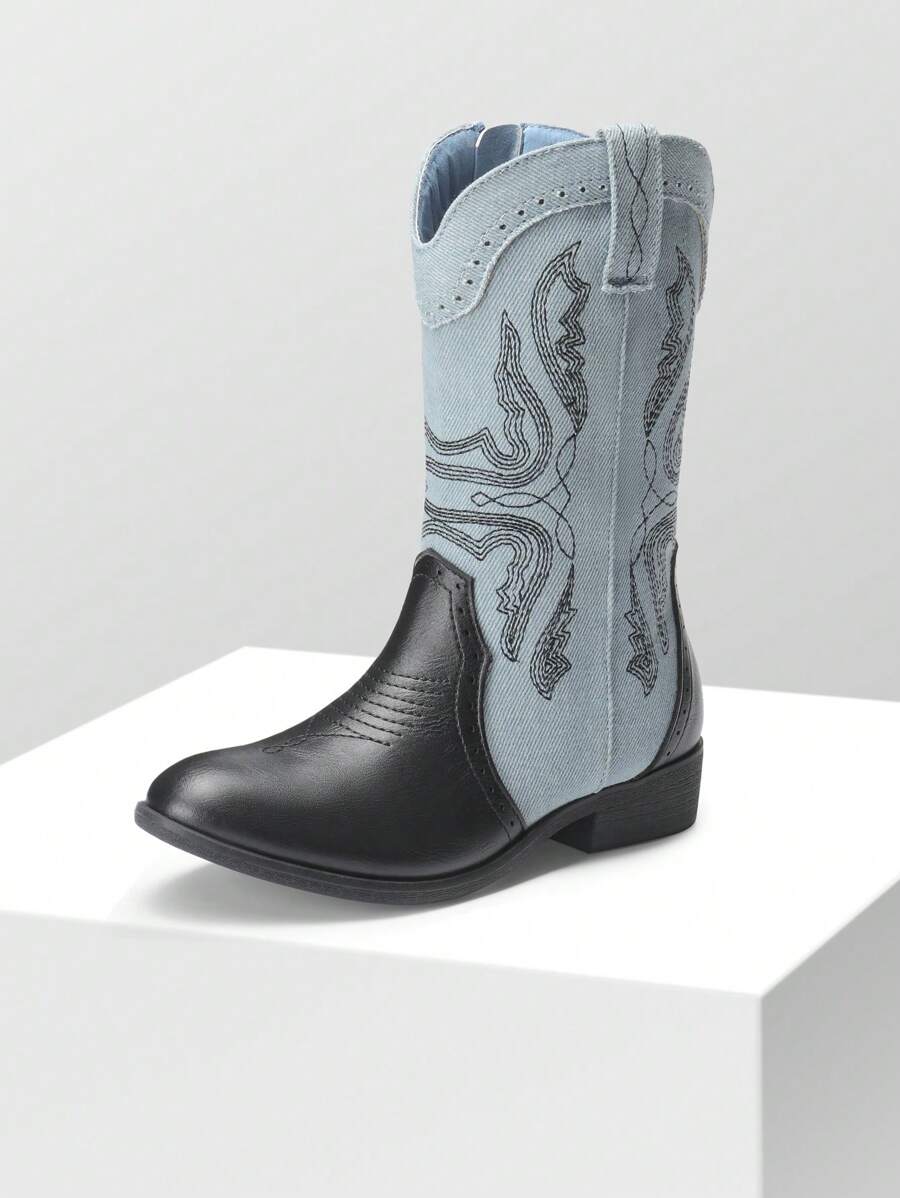 Western Cowboy Boots For Kids, Classic Mid Calf Riding Boots For Boys And Girls - 彩色 - 查看 1