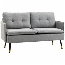 HOMCOM Two Seater Sofa For Living Room, Button Tufted Fabric Couch With Cushions - Grey - View 1