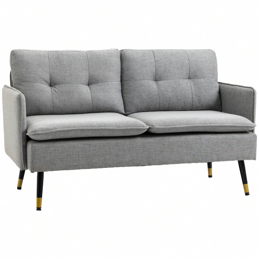 HOMCOM Two Seater Sofa For Living Room, Button Tufted Fabric Couch With Cushions - Grey - View 1