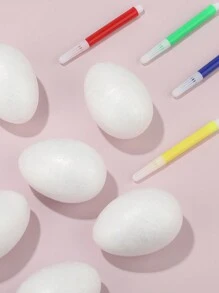 1套復活節diy六個白色泡沫彩蛋加上四支彩色筆,裝飾復活節蛋 - 彩色 - 查看 1
