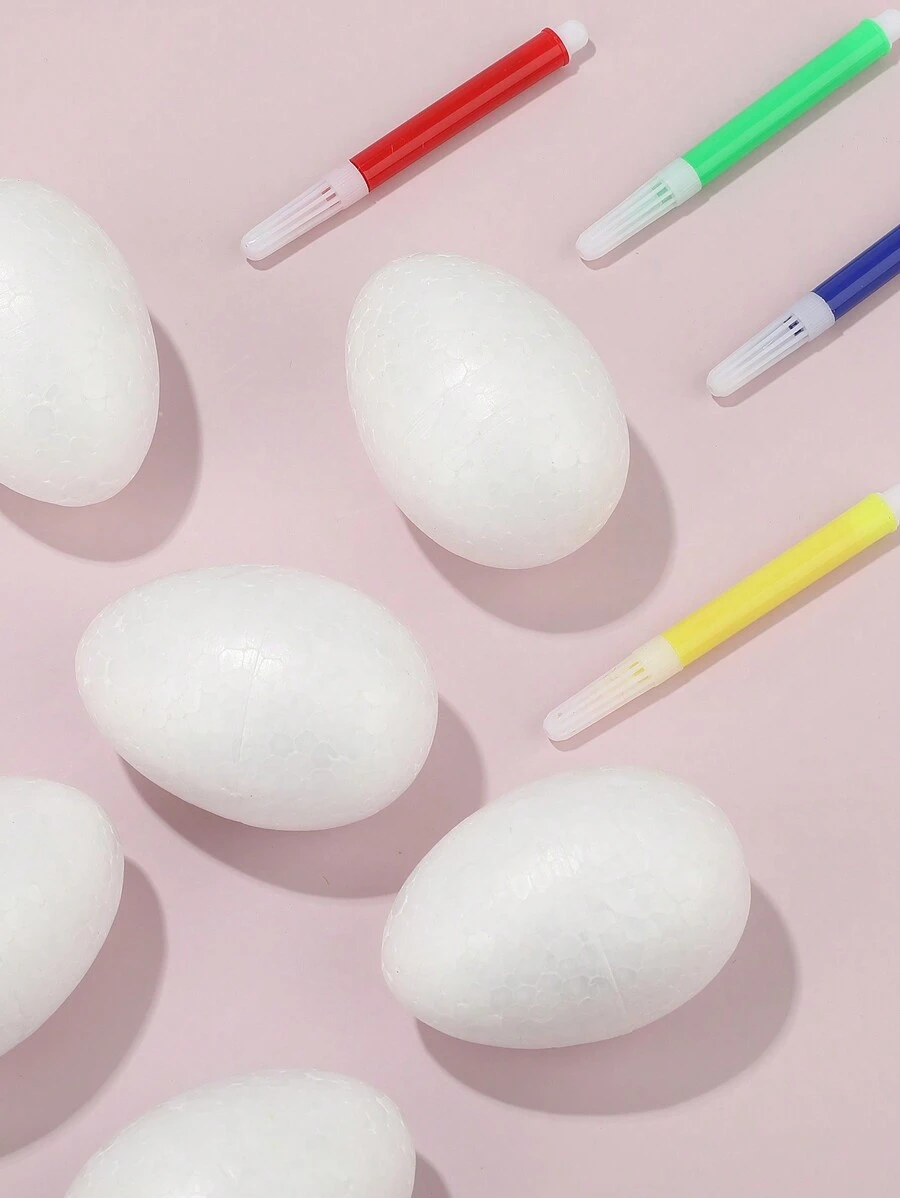 1套復活節diy六個白色泡沫彩蛋加上四支彩色筆,裝飾復活節蛋 - 彩色 - 查看 1