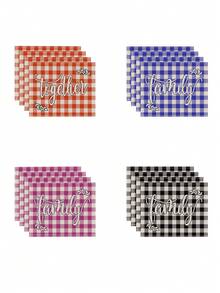 4入組簡約北歐風格彩色格子紋路廚房餐桌墊套裝,耐熱墊,防滑可洗飯墊,適用於假日派對、農莊、酒店、餐廳、家居廚房裝飾 - 中紫紅色 - 查看 5