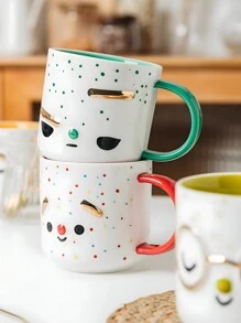 1pc Ceramic Emoticon Mug, Green Color, Lovely Couple Cup, Suitable For Home/Office, Coffee/Tea/Water Cup Back To School - Green - View 5