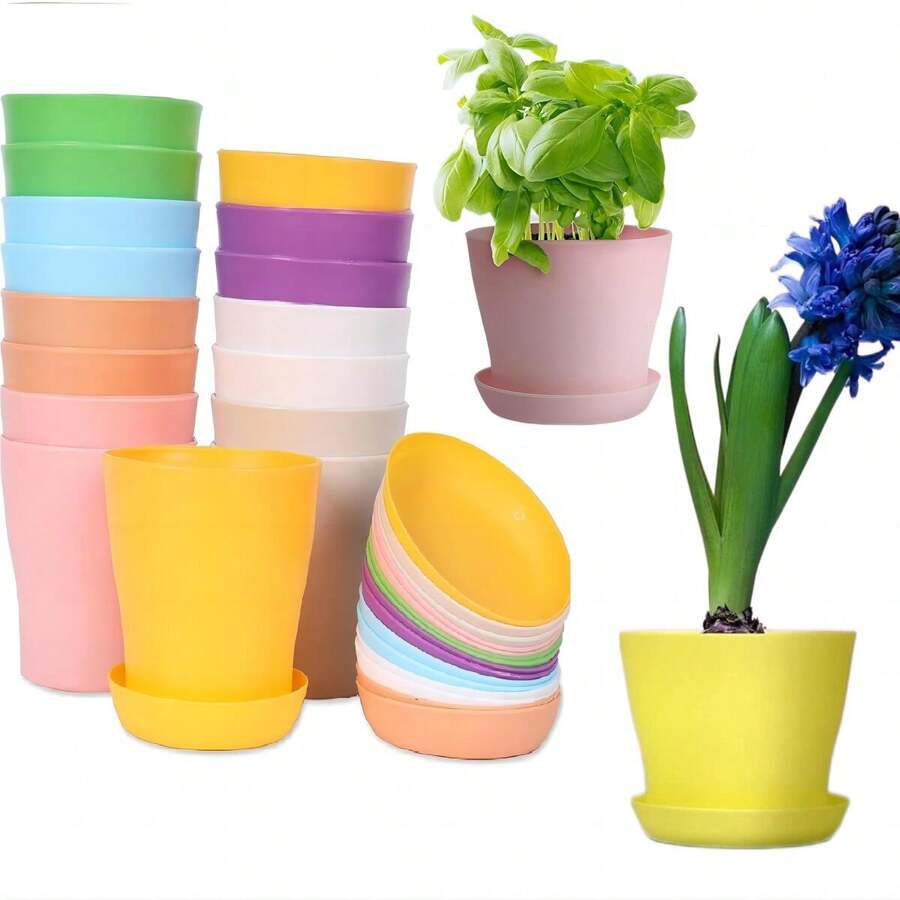 5入組塑料室內花盆,迷你花苗育苗盆/盆/花盆,帶底盤現代裝飾性園藝容器（隨機顏色） - 彩色 - 查看 1