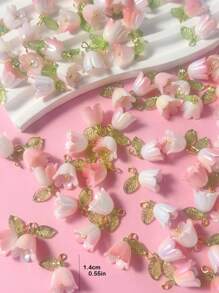 10pcs/Set Fashionable Pink Ombre Flower Shaped Pendant For Earring, Necklace Making Valentines - Multicolor - View 2