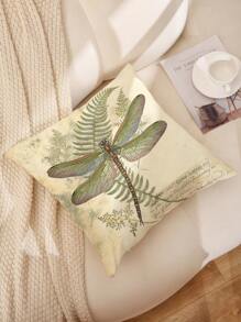 1pc Vintage Plant & Dragonfly Pattern Printed Pillow Cover, Single-Sided Printing, Modern Home Decorative Pillow Case(Does Not Include Filling)