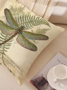 1pc Vintage Plant & Dragonfly Pattern Printed Pillow Cover, Single-Sided Printing, Modern Home Decorative Pillow Case(Does Not Include Filling)