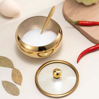 1個不鏽鋼咖啡糖罐,附匙勺,調味瓶