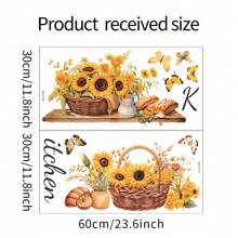 1 set (2 piezas) Pegatinas de pared con girasol, flor y mariposa para la cocina, pegatinas, vinilos decorativos para el hogar, artículos de decoración de primavera para refrescar tu hogar, pegatinas de decoración de ramas, regalos para cumpleaños, graduación, decoración de cocina - Multicolor - Ver 2