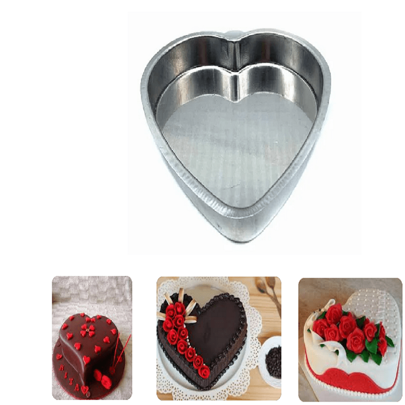 KIT 2 FORMA DE BOLO ASSADEIRA CORAÇÃO RETO – TAMANHO 2 E 3 ALUMÍNIO POLIDO