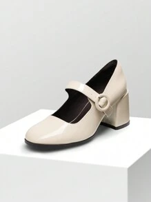 Chunky Heels For Women Block Heels Closed Toe Shoes Comfortable Dress Office Pumps - 米色 - 查看 4