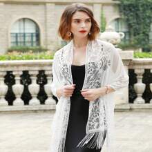 波希米亞風格1片女性晚禮服披肩及包覆物，女士披肩外套結婚禮服正式披肩(185*65公分) - 彩色 - 查看 5