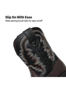 Kids Cowboy Boots, Western Style Riding Mid Calf Boots With Square Toe For Toddler & Little Boys And Girls - 巧克力棕 - 查看 7