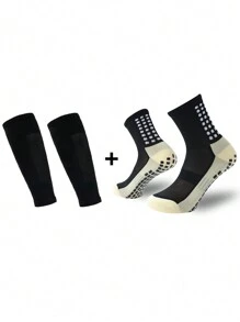 FLSHMCEN Sports Outdoor 1 Pair Men's Grip Soccer Socks And Football Leg Cover, Non-Slip Leg Shin Guards Cover For Basketball, Football, Sports