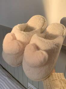 女士心形毛绒卧室室内家居拖鞋，平底可爱保暖一脚蹬拖鞋 - 彩色 - 查看 6