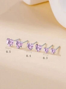 1 Set Of 925 Sterling Silver 3MM+4MM+5MM 3 Pairs Heart Stud Earrings, Fashionable & Minimalist Style, Ideal Gift For Valentine's Day, Dates, Versatile For Girls