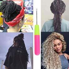 3pcs Two Tone Plastic Handle Crochet Needle Hook For Hair Braiding Micro Braids, Hair Extension, Feather And Dreadlock Beads - Hot Pink - View 6