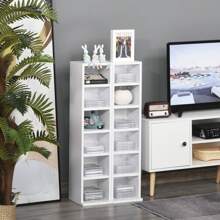 HOMCOM 204 CD Media Display Shelf Unit Set Of 2 Blu-Ray Tower Rack W/ Adjustable Shelves Bookcase Storage Organiser - White - View 7