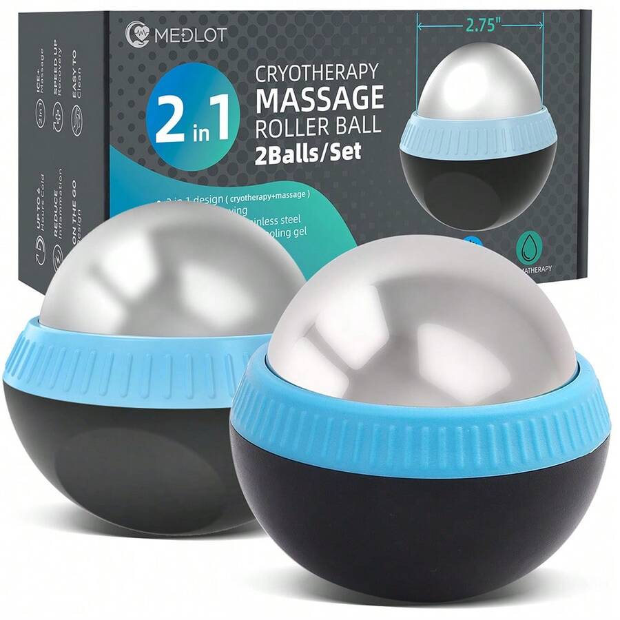 Cold Massage Roller Ball, Set Of 2, Cryosphere Ice Therapy Ball For Body Muscle Relief, Roller Massager For Back, Neck, Deep Tissue, Foot Plantar Fasciitis, Myofascial Release - Blue - View 1