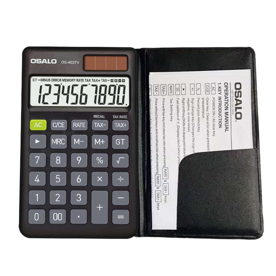 Black Desk Calculator With Large Key Buttons, 12 Digits, Large Eye-Angled Display, Solar And Battery Powered For Home And Office - Black - View 1